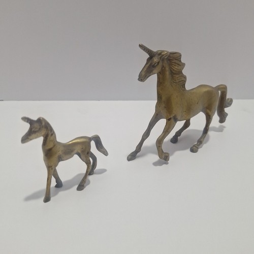 2 Vintage Small Brass Unicorns 