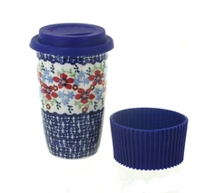 Blue Rose Polish Pottery Red Poppy Travel Coffee Mug