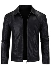 Mens Leather Jacket Faux Leather Motorcycle Jackets Turn Down Small Black