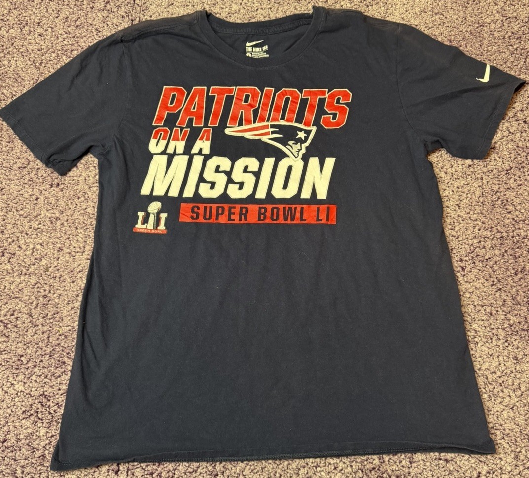 Nike New England Patriots Super Bowl LI “On a Mission” T-Shirt Mens L Navy