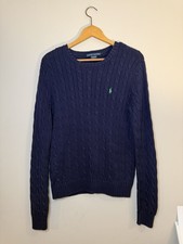 Ralph Lauren Women  s Navy Blue Cable-Knit Crew Neck Pullover Sweater XL Cotton