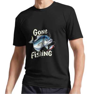 New Gone Fishing Bold Retro Fish Art Design Logo T-Shirt Funny Size S to 5XL