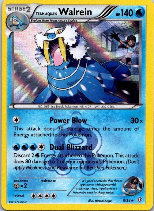 Team Aqua's Walrein 5/34 Holo Rare Double Crisis LP