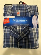 Hanes Men's Stretch Woven Pajama Set, 2-Piece Size Small NWT Blue
