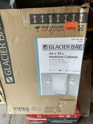 Glacier Bay 24x33 White Surface Mount Medicine Cabinet Mirrored Door 1010400503