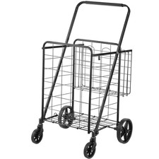 Folding Shopping Cart, Jumbo Grocery Cart with Double Baskets, 360  Swivel Wheel