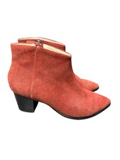 Stivaletti Zara Trafaluc Bergundy rosso pelle nabuk UK 4 blocchi tacco zip