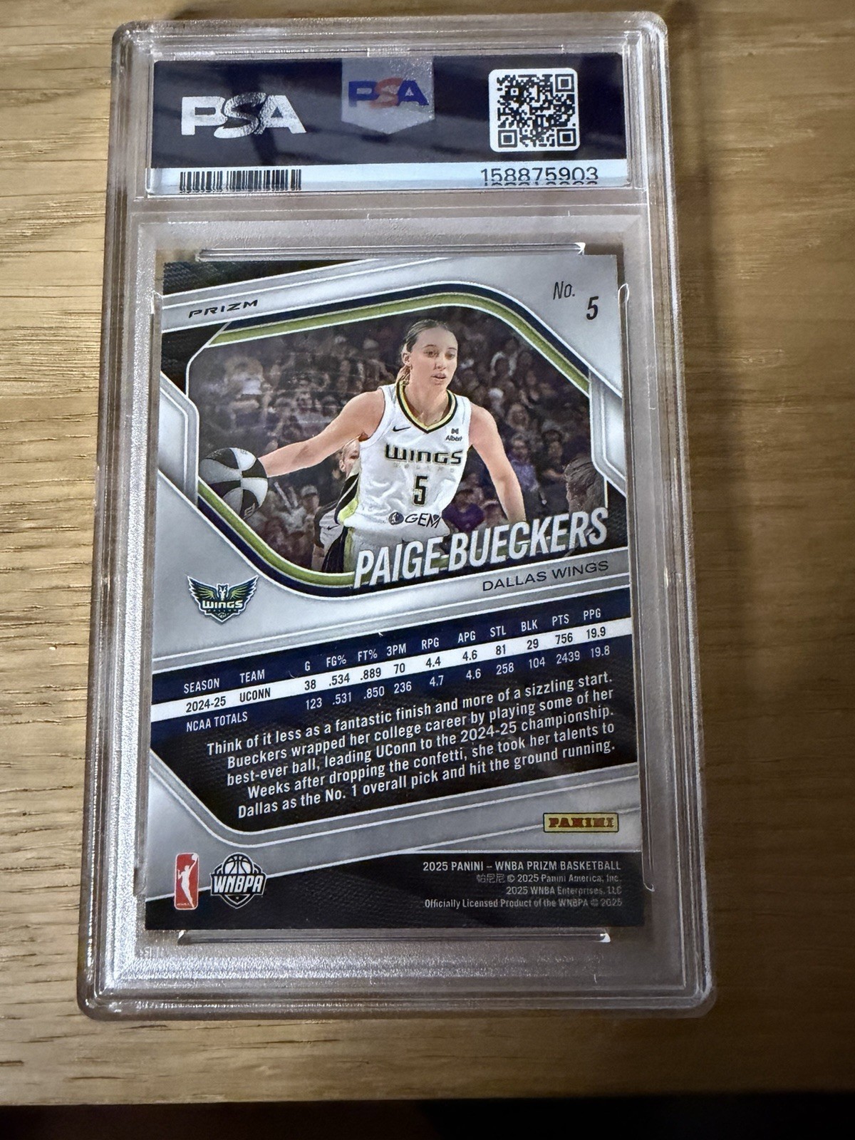 2025 Prizm WNBA Rookie Paige Bueckers #5 Ice Prizm RC PSA 10 Wings view 2
