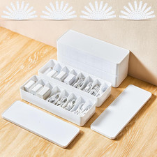 4 Pcs Cable Organizer Box with Wire Ties, Plastic Cord Storage Box with Lid, Ele