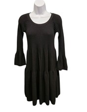 New Directions Dress Womens Small Black Flare Sleeve Knit Tiered Sweater Dress