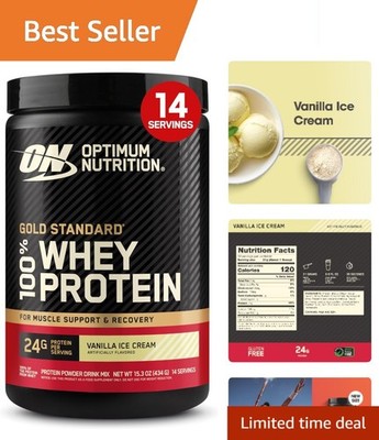 1 lb Gold Standard Whey Protein, Vanilla Ice Cream Flavor - Post Workout Boost