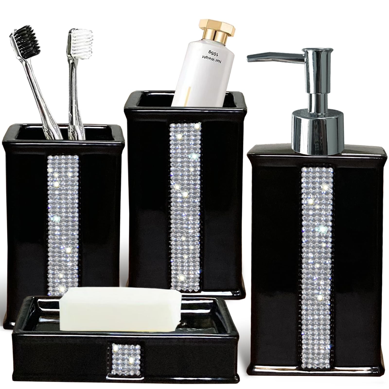 Black Ceramic Bathroom Soap Dispenser Set with Accessories