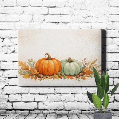 Fall Pumpkin Still Life Orange Sage Framed Wall Decor 24x16inch