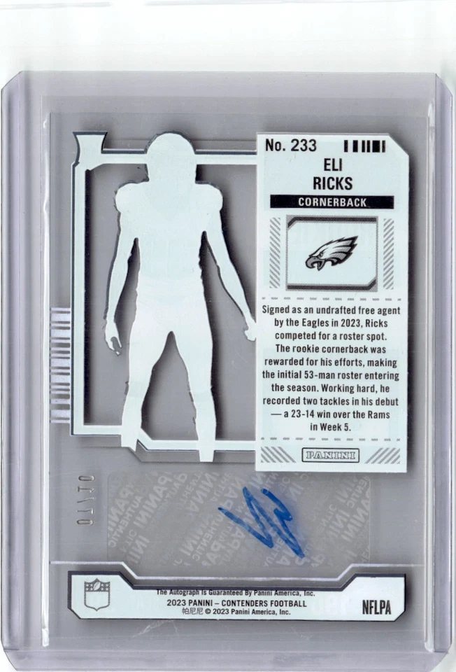 2023 Contender Rookie Ticket Eli Ricks 07/10 #233 RC Rookie Eagles Alabama READ* - Image 2 of 2
