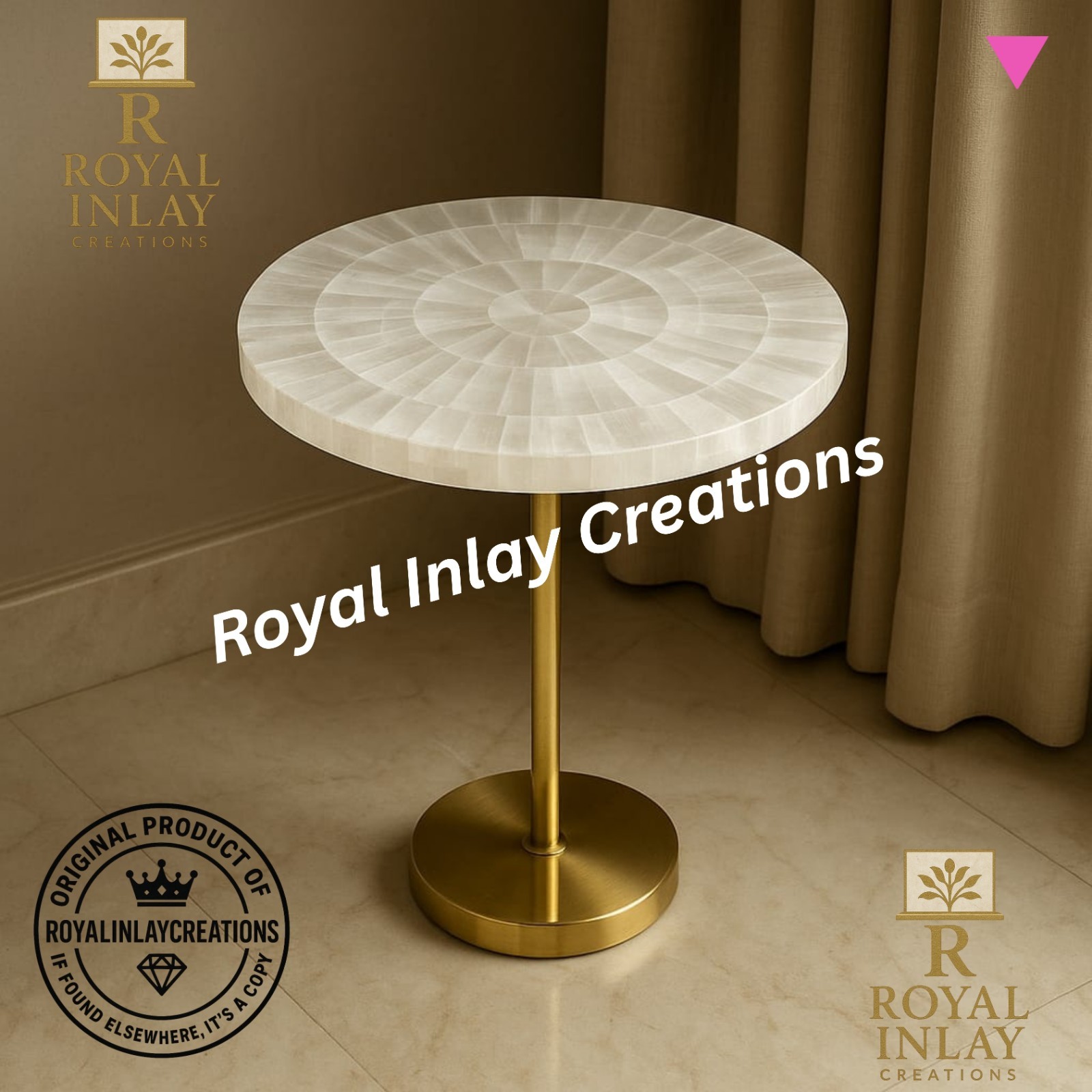 White Round Selenite Spiral Table Top– Handmade Gemstone Center Table Decor 18"