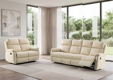 CREAM Italian Leather 4 Seater + 2 Seater Manual Reclining Suite -ABERINO