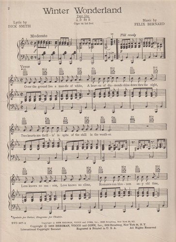 Winter Wonderland Christmas Piano Sheet Music 1953 - Picture 2 of 3