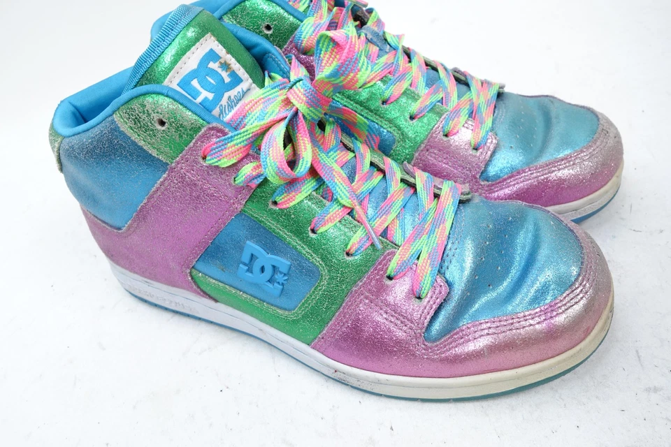 DC Shoes Manteca 2 Mid Shoes Womens Size 9 Metallic Multi Rainbow Laces 301950 - Image 3 of 4