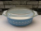 Vtg Pyrex Blue Tulip 1.5 Qt Oval Casserole Dish #043 w/ Lid - 1964 Promo Glossy!
