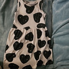 Heart Patterned Kids Dress - Black and White