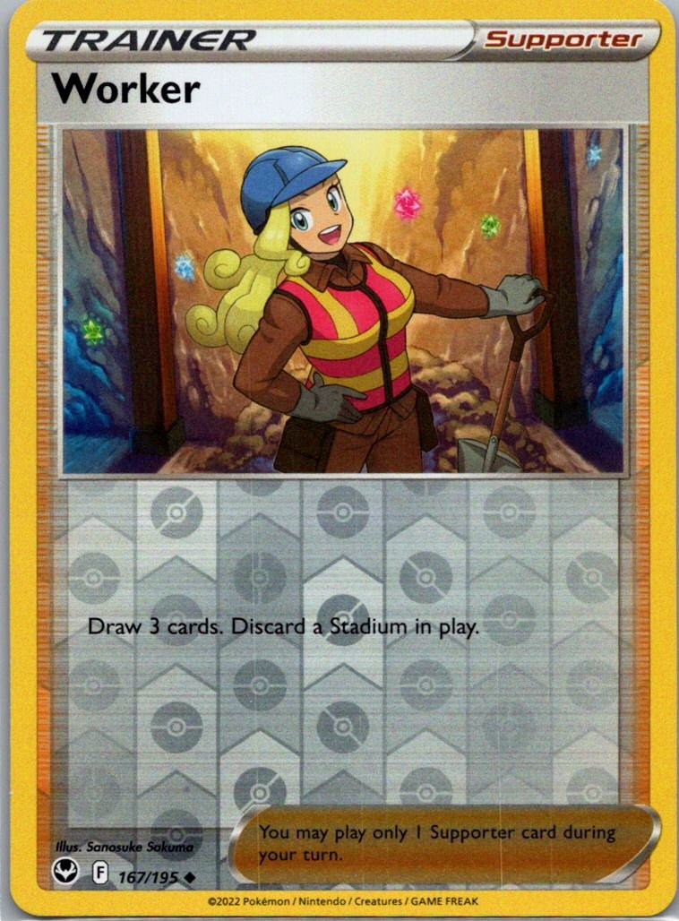 Pokemon TCG Worker 167/195 Silver Tempest Rev Holo NM