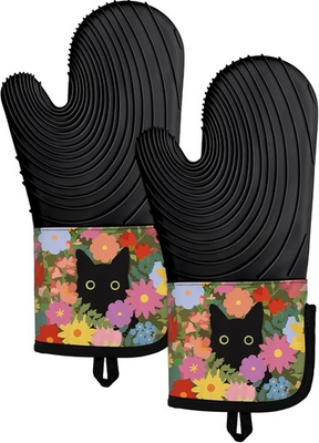 #ad #ad Long Silicone Oven Mitts Heat Resistant for Women 2 Pcs Black Cat 100% Cotton $19.59