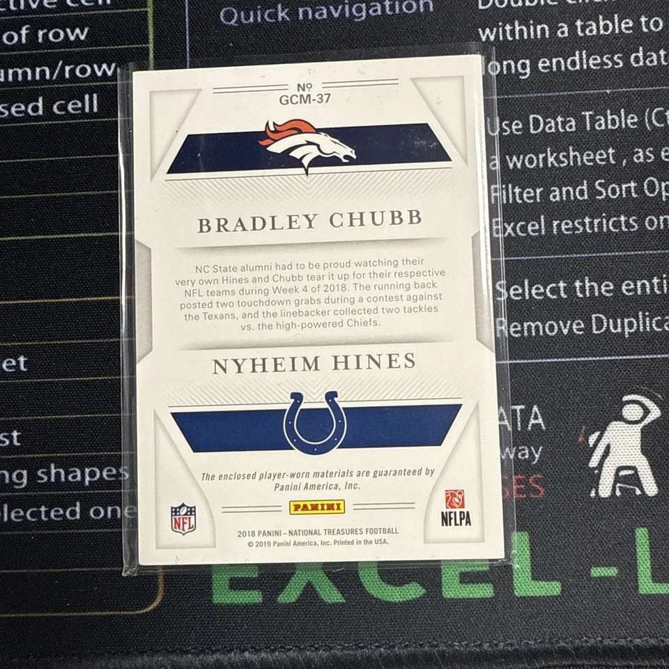 2018 Panini National Treasures Bradley Chubb Nyheim Hines Rookie Gear 9/10 - Image 3 of 3