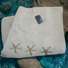 Coastal Collection (2) Bath Towels Coastal Beach Starfish Light Aqua Gray Star
