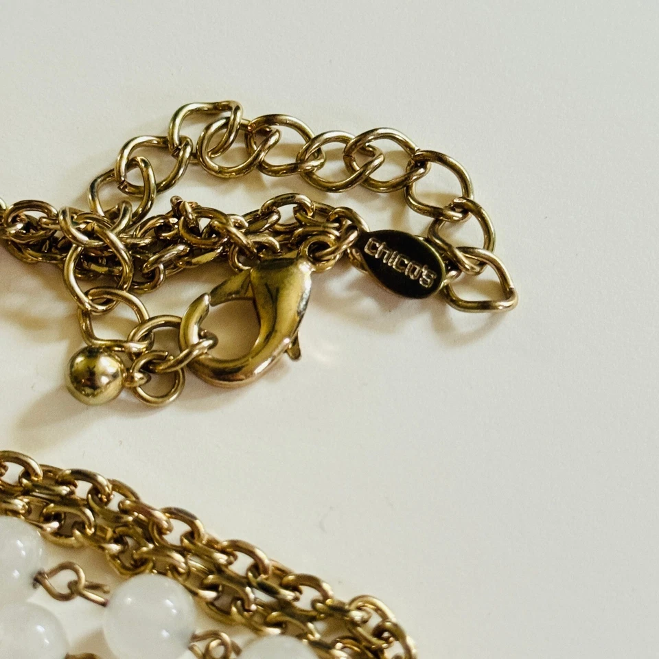 Collar Borla Chico's Rebanada Ágata Piedra SemiPreciosa Plegable Tono Cadena Diseñador Foto 4 de 4