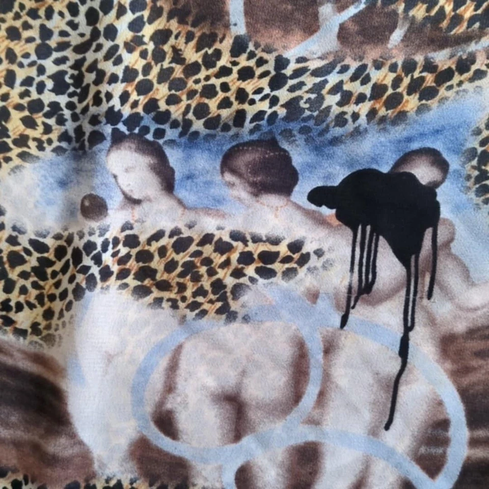 Violet Claire Blouse Med Animl Prnt Long Bell Slve Artsy VNeck Edgy Chiffon Boho - Image 2 of 4