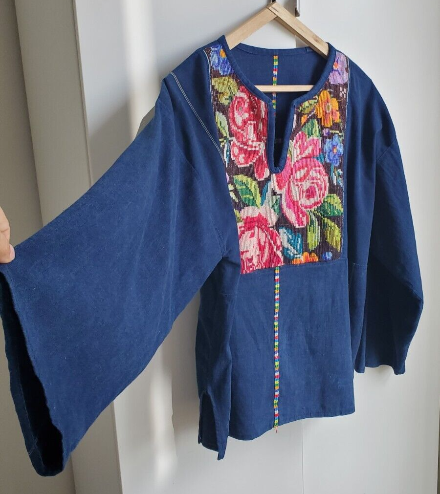 Vintage 60s 70s Hippie Top Guatemalan Indigo VOLUP Cotton