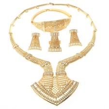 Gold Tone Gold Plated Metal Necklace Bracelet Earring Set HQX469-GLD