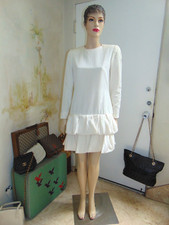 DAVID HAYES Rare Vintage 80s 100% Silk Bubble Skirt Dress White Sample OOAK L