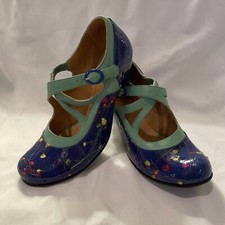 John Fluevog Pearl Hart Blue Floral Crossed Mary Jane 8 1/2 Dopamine Dressing