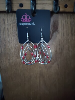 Paparazzi Beautiful Red Beaded Teardrop Dangle Drop Earrings Rippling Rapport