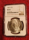 1880 s Morgan silver dollar NGC MS 64