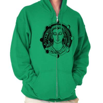 Spiritual Monk Space Celestial Moon Phases Sweatshirt Zip Up Hoodie Men Women