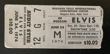 1974 Elvis Presley Concert Ticket Stub  Niagara Falls Convention Center New York