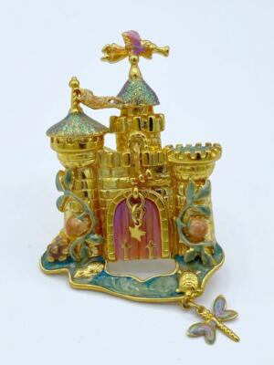 Kirk's Folly Gold-Tone & Enamel Fairytale Rapunzel Castle w/ Dragonfly Pin