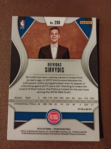 2019-20 DEIVIDAS SIRVYDIS PANINI PRIZM SILVER NBA ROOKIE CARD RC #298 PISTONS - Picture 2 of 2