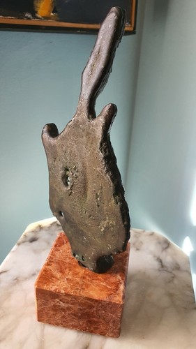 Scultura in Bronzo Bronzetto Arte Nuragica Sardegna su Base in Marmo Rosso - Foto 7 di 12