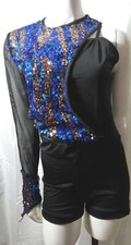 Weissman Dance Costume Teen XL A Black Sequin One Shoulder Biketard Jazz Tap