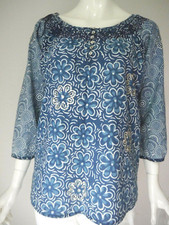 GHARANI STROK LONDON Bluse M 38 Blau Batik Style Pailletten Stickereien Tunika 