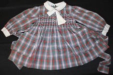 VTG Polly Flinders 24 Mos. Long Slv Smocked Bodice Plaid Dress Red Green Blue