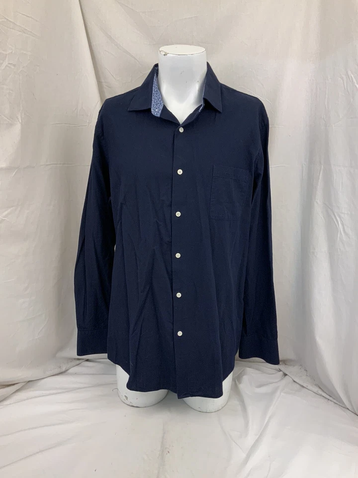 Camisa John W Nordstrom XL Azul Abotonada Algodón Lino Manga Larga YGI V1-305 Foto 2 de 4