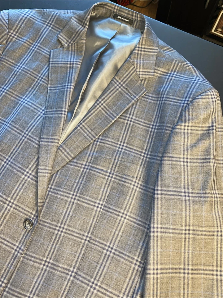 PRONTO UOMO PLATINUM 48R Wool Gray and Navy Windowpane Blazer Jacket - Image 2 of 4