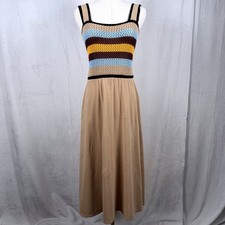 Zara 70s Boho Crochet Knit Midi Dress Earthy Indie Striped Festival Sundress L