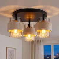 LED Deckenlampe Esszimmerlampe Glas Amber Metall 3-Flammig Schwarz D 37,5 Cm