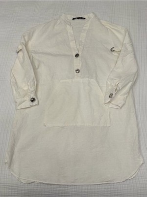 zara white linen blend popover tunic shirt dress size m