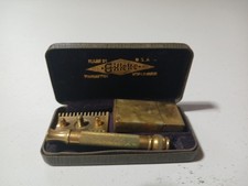 Vintage Gillette Safety Razor Brass Case Pocket Kit Floral Rose FREE SHIPPING